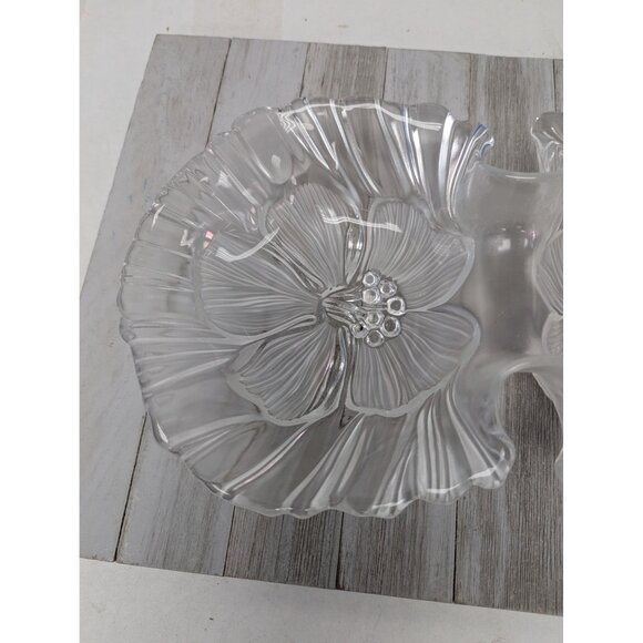 Mikasa Hibiscus Frost Divided 13” Crystal Serving Bowl Elegant, Candy Dish - Picture 3 of 7